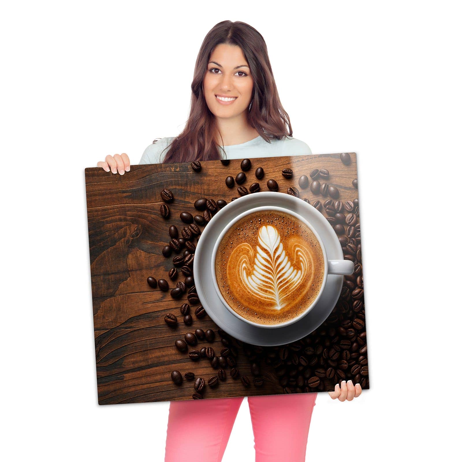 1-teilige Kochfeldabdeckung mit Stille Kaffeegenuss-Motiv wird zur Größendarstellung gehalten