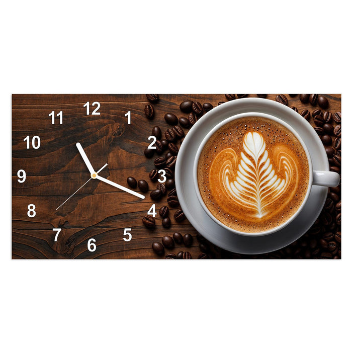 Wanduhr Stille Kaffeegenuss aus Glas – Querformat 60 × 30 cm mit Ziffernblatt Modern