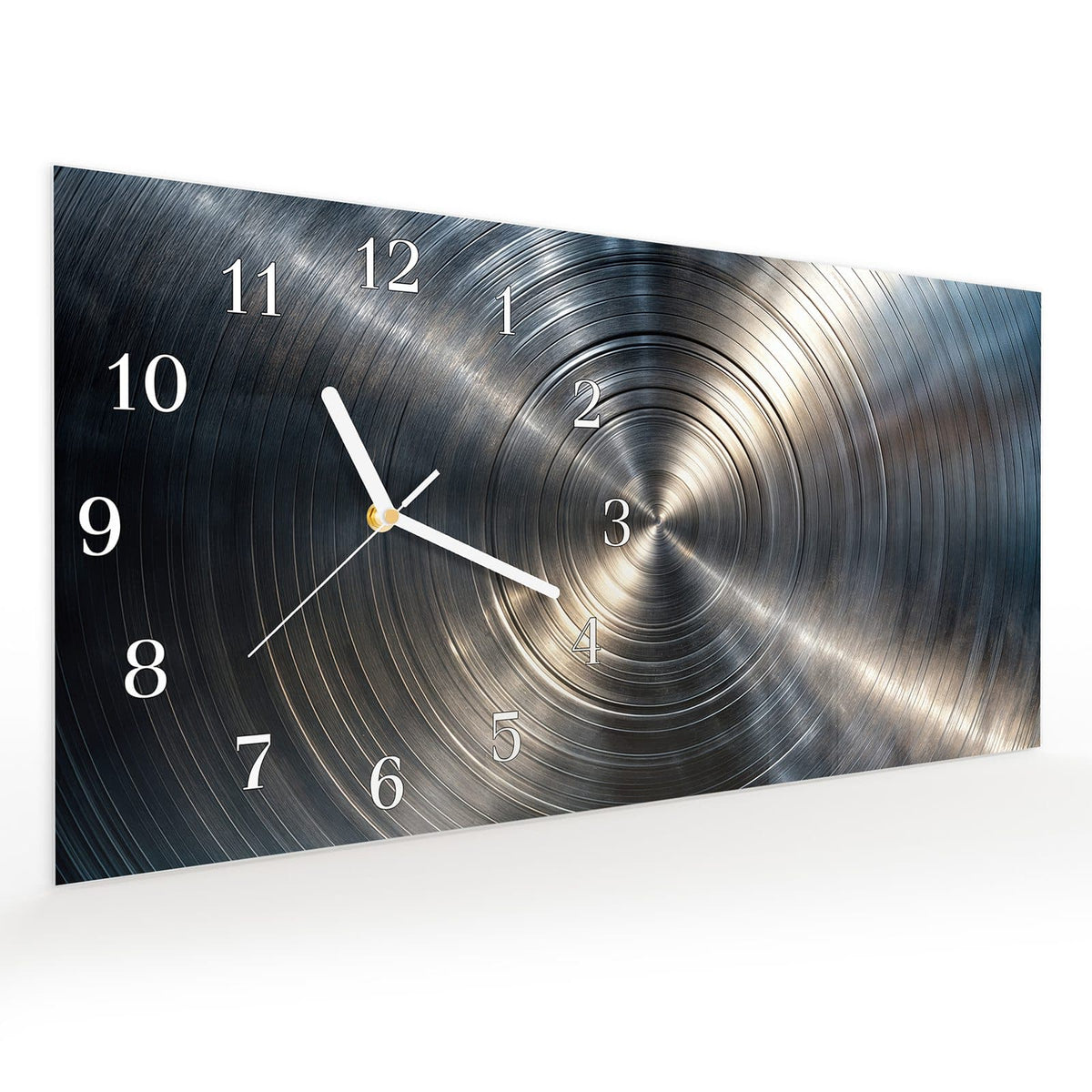 Vormontiert – mit Schwebeeffekt – Wanduhr Metallkreise aus Glas – Querformat 60 × 30 cm