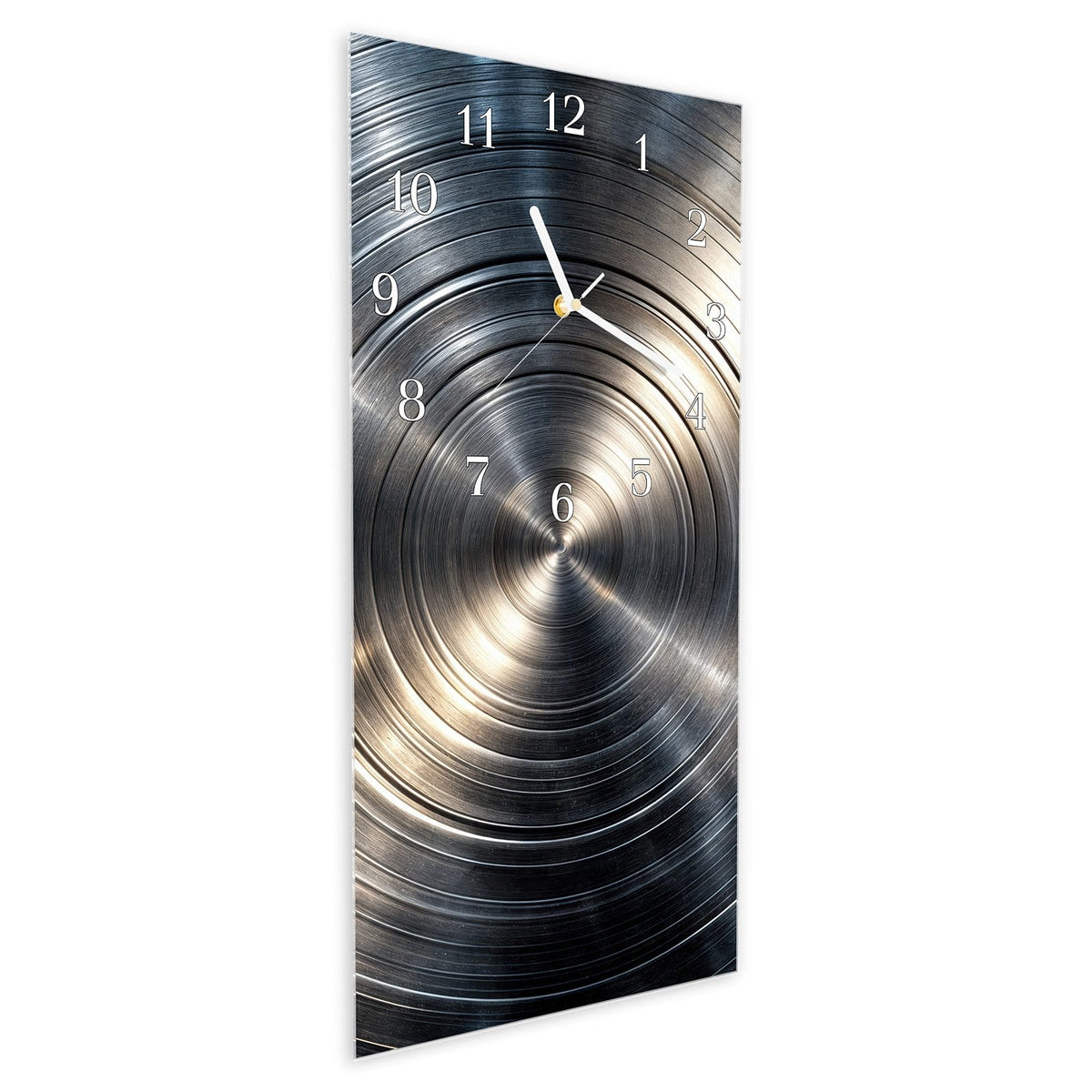 Vormontiert – mit Schwebeeffekt – Wanduhr Metallkreise aus Glas – Hochformat 30 × 60 cm