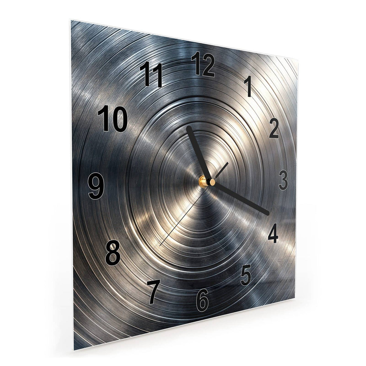 Quadratische Wanduhr aus Glas Konzentrische Kreise schräg von der Seite, 4 mm starkes Glas