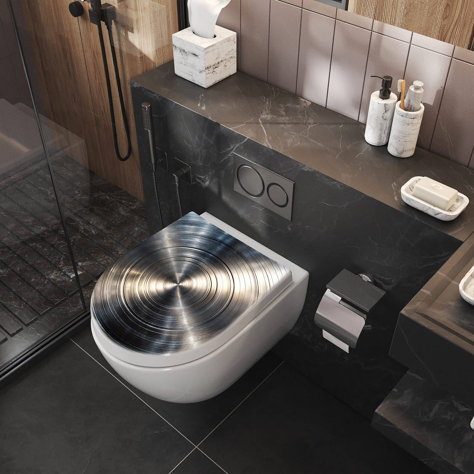 WC-Sitz mit Absenkautomatik Metallkreise