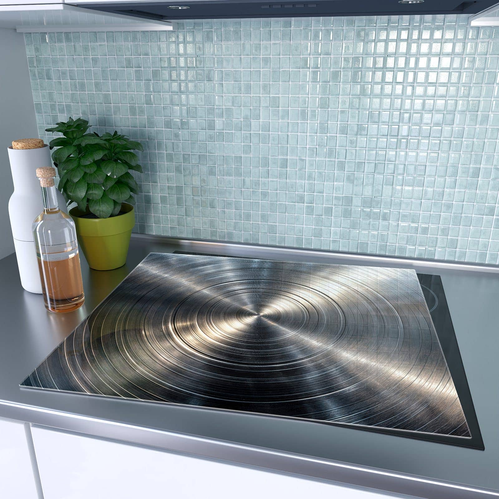 1-teilige Glasplatte für Herd mit Metallkreise-Motiv auf dem Ceranfeld