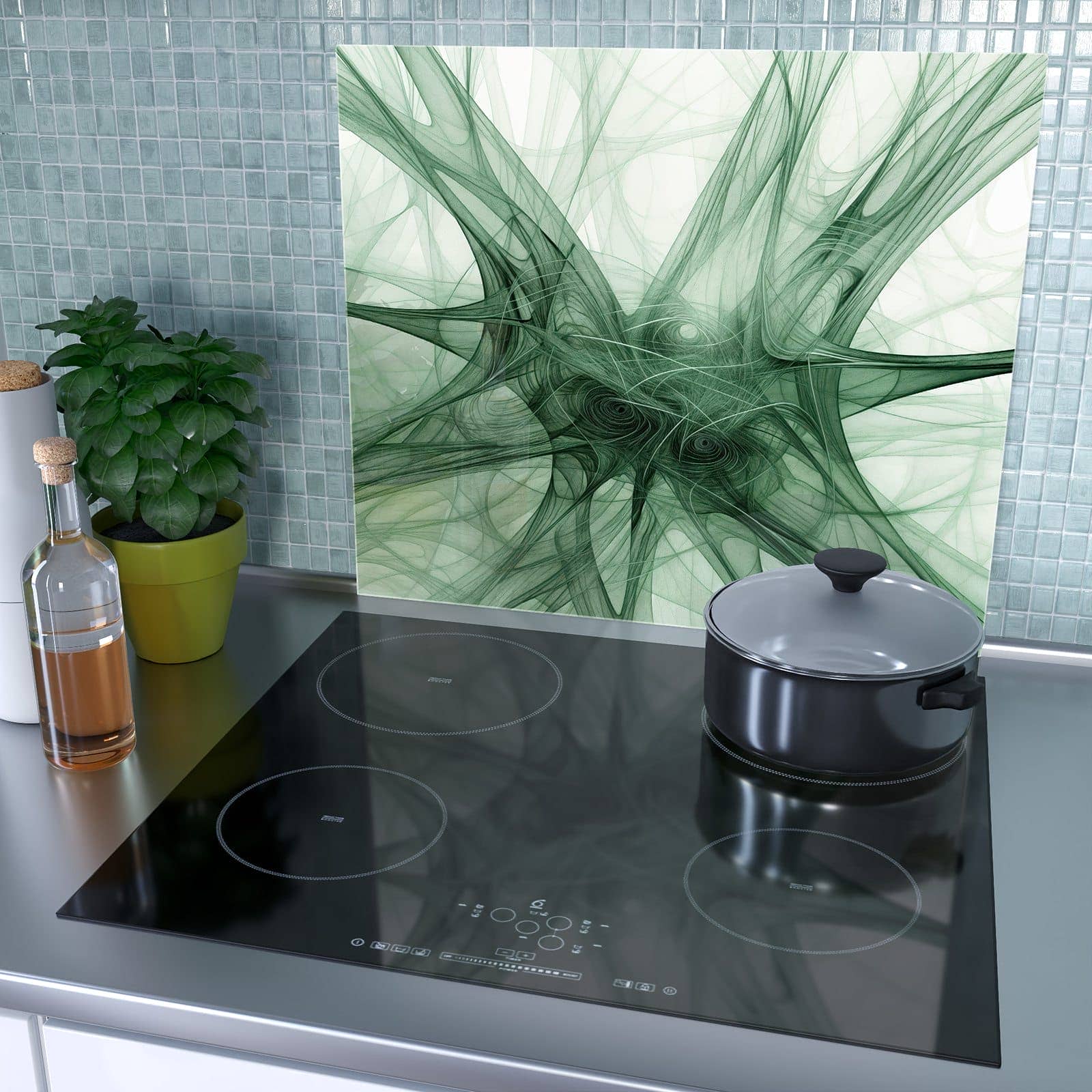 1-teilige Herdabdeckplatten für Ceranfeld mit Abstrakte Strukturen Kunst-Motiv als Spritzschutz hinter dem Kochfeld