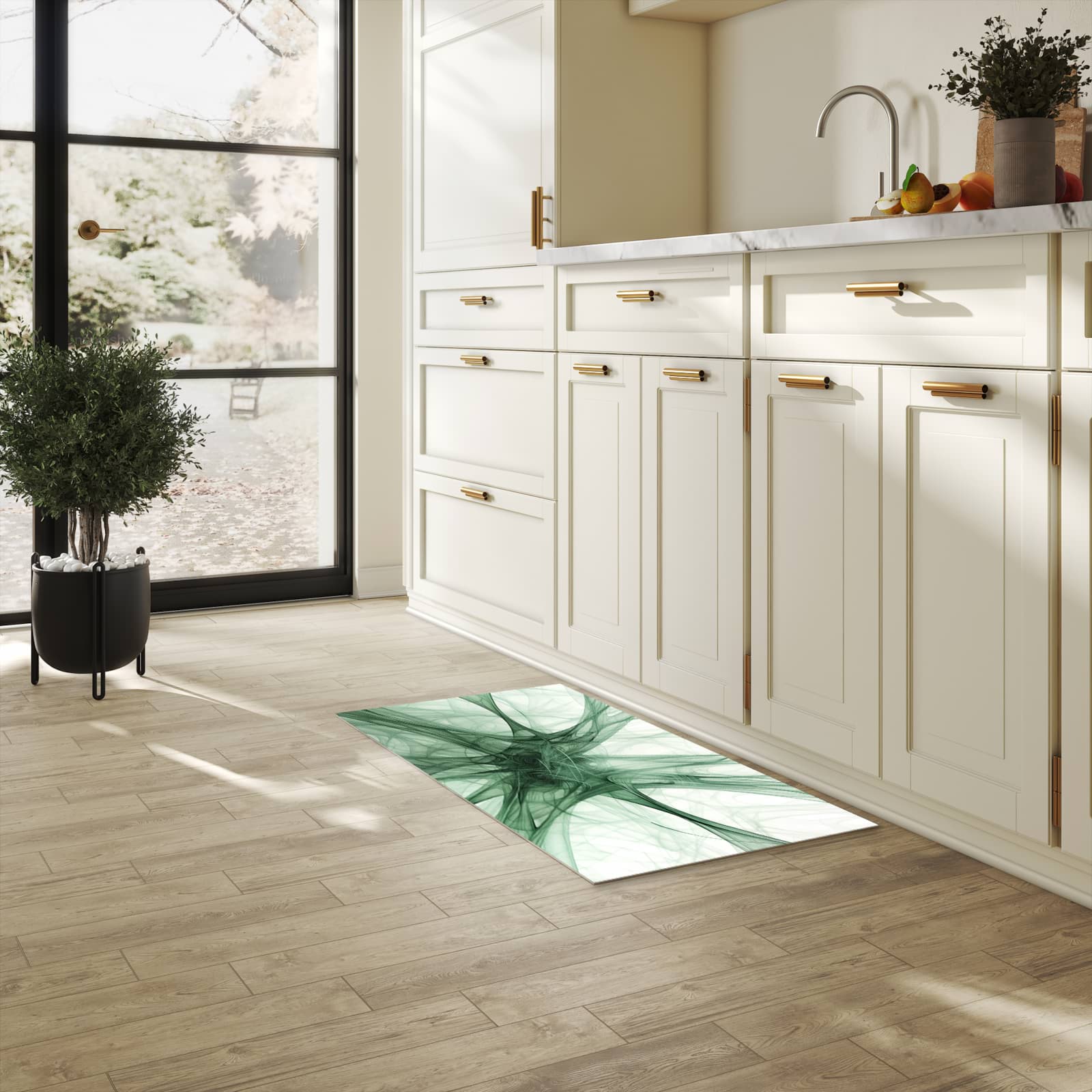 Wasserabweisender rutschfester Küchenläufer mit Motiv Strukturen von Abstrakte in heller Küche