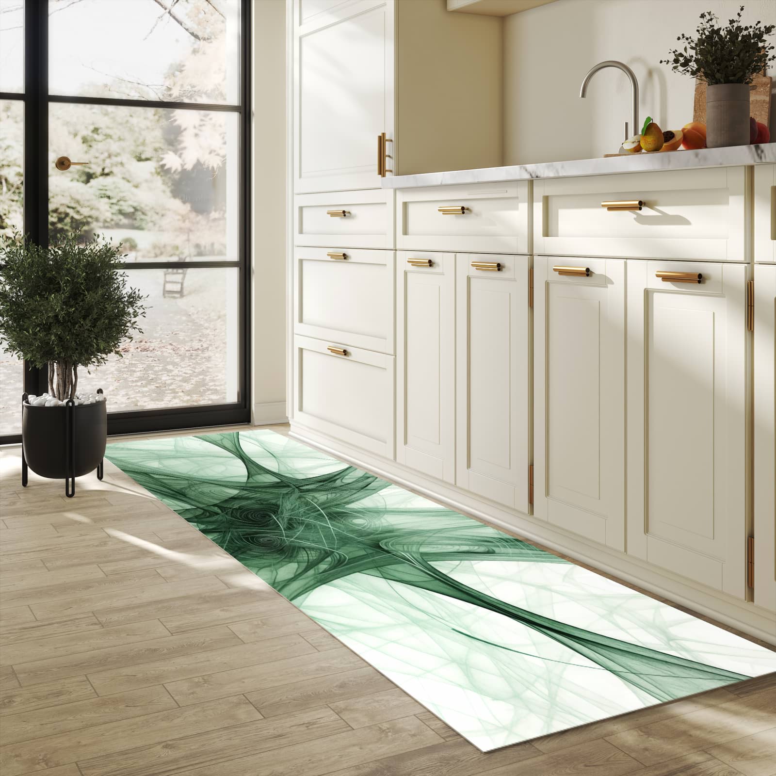 Komfortabler Küchenläufer mit Motiv Strukturen von Abstrakte in heller Küche