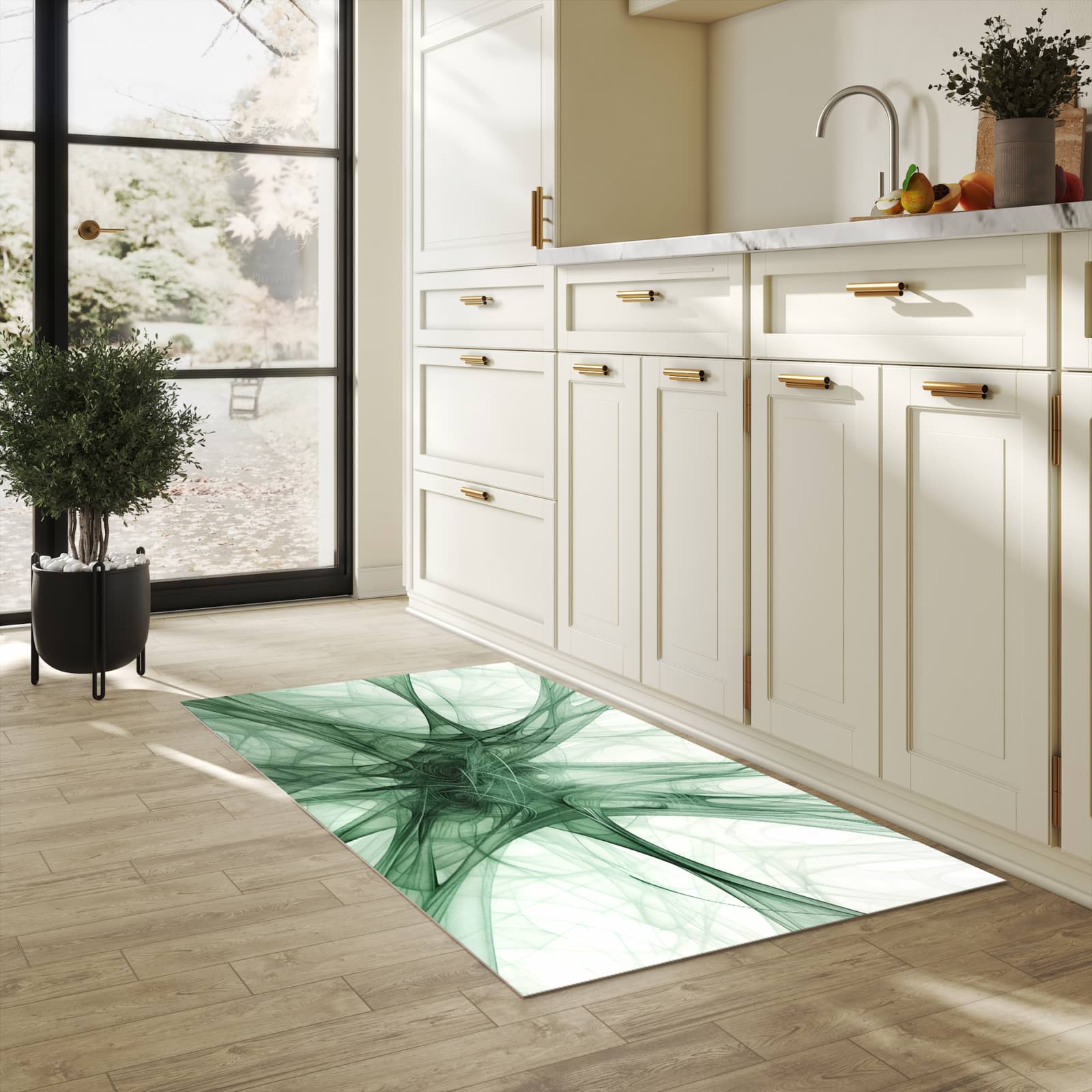 Hygienischer Küchenteppich mit Motiv Strukturen von Abstrakte in heller Küche