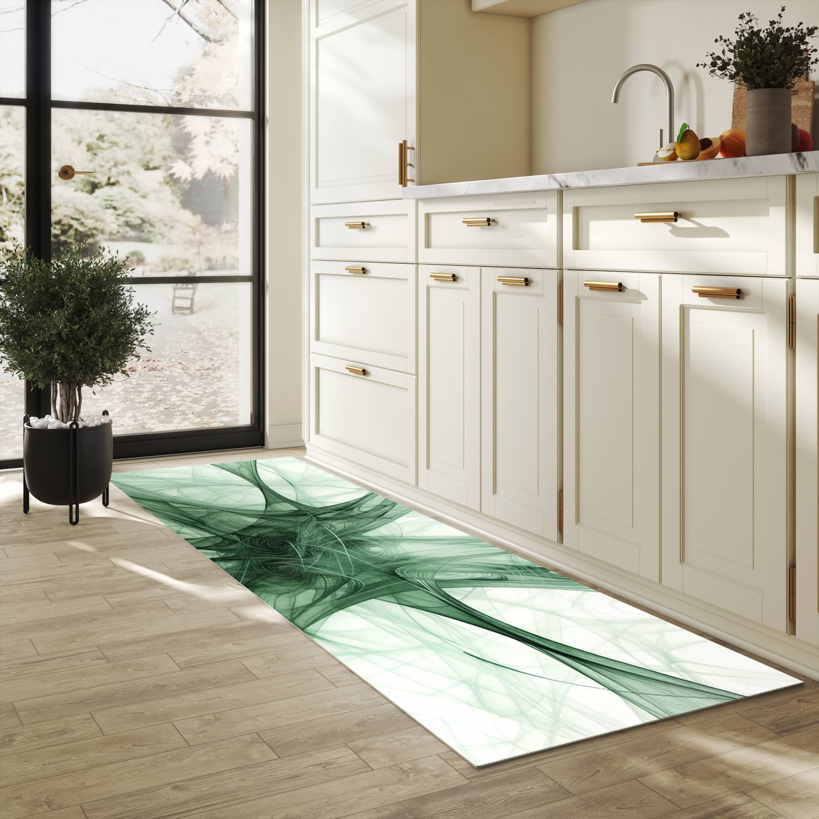 Abwaschbarer Küchenteppich mit Motiv Strukturen von Abstrakte in heller Küche