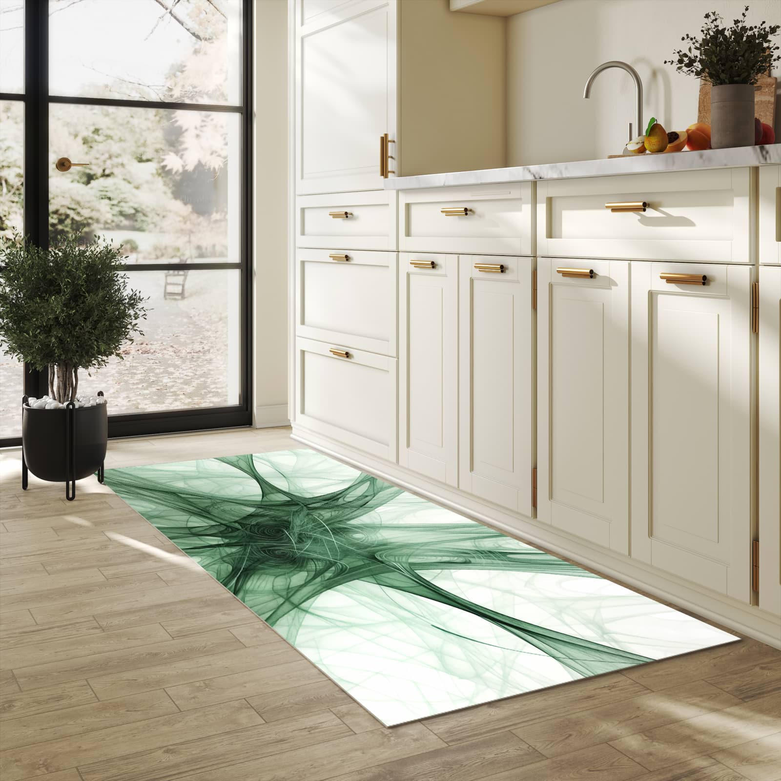 Strapazierfähiger Küchenteppich mit Motiv Strukturen von Abstrakte in heller Küche