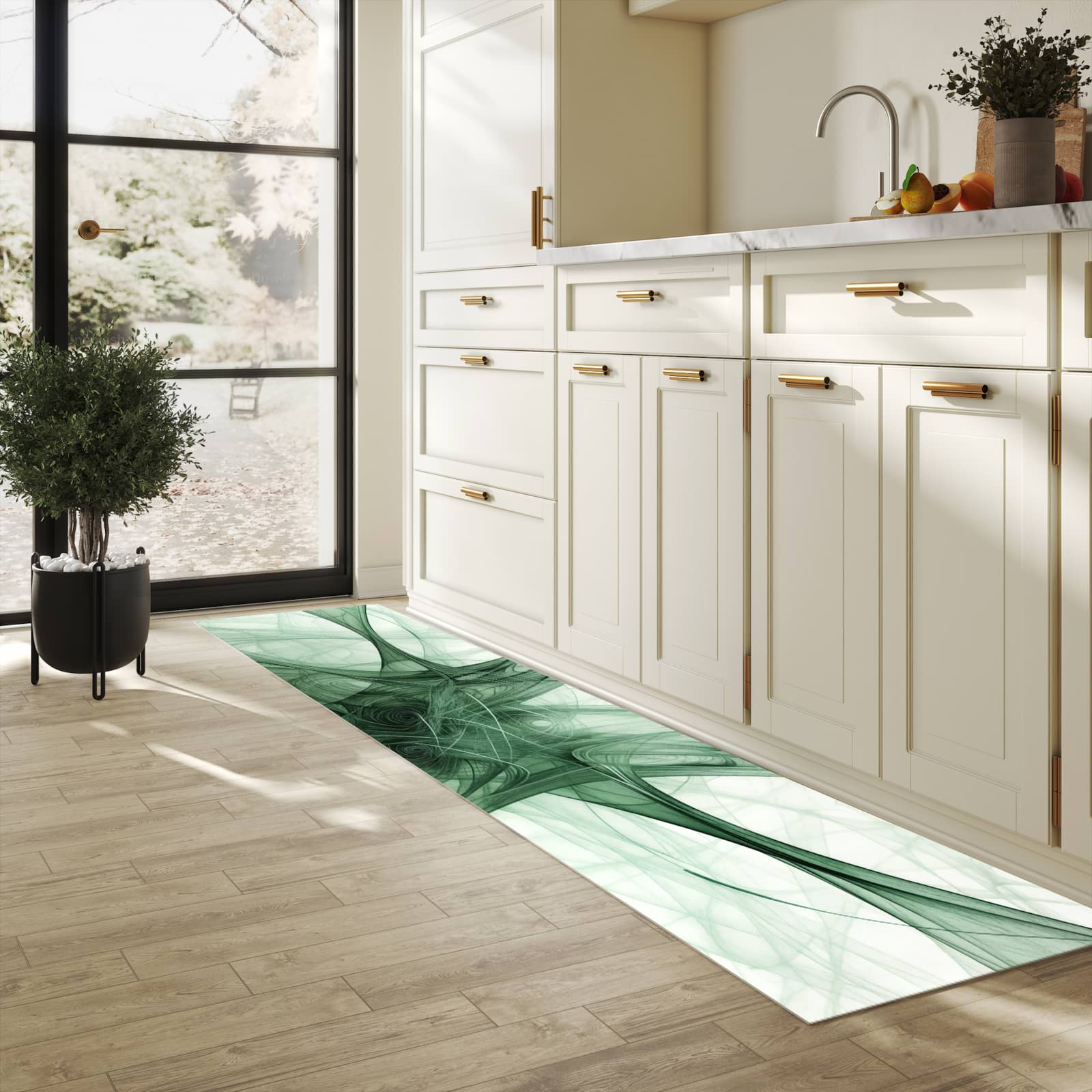 Flacher Küchenläufer nach Maß mit Motiv Strukturen von Abstrakte in heller Küche