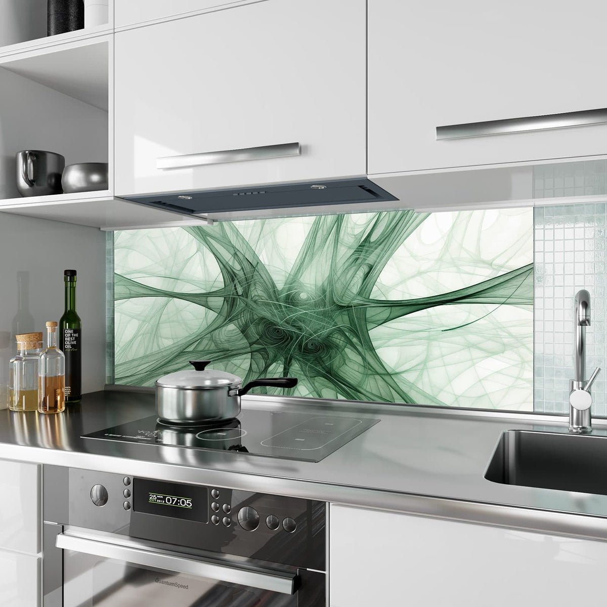 Küchenrückwand Grünes Netzmuster aus Glas – Netzartiges Muster in Grün