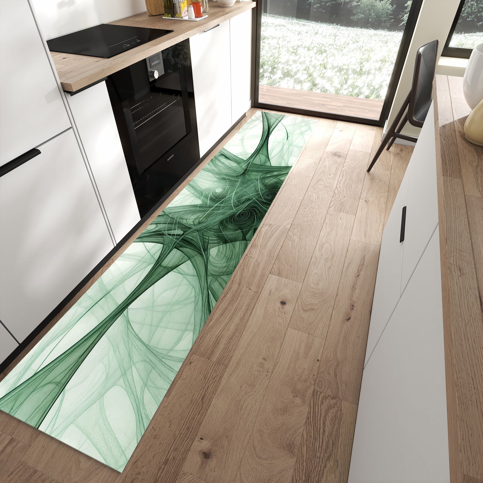 Hygienischer Küchenteppich mit Motiv Strukturen von Abstrakte in moderner Küche