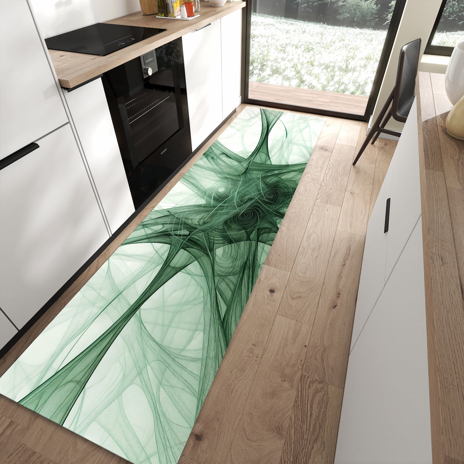 Feuchtigkeitsresistenter Teppichläufer mit Motiv Strukturen von Abstrakte in moderner Küche