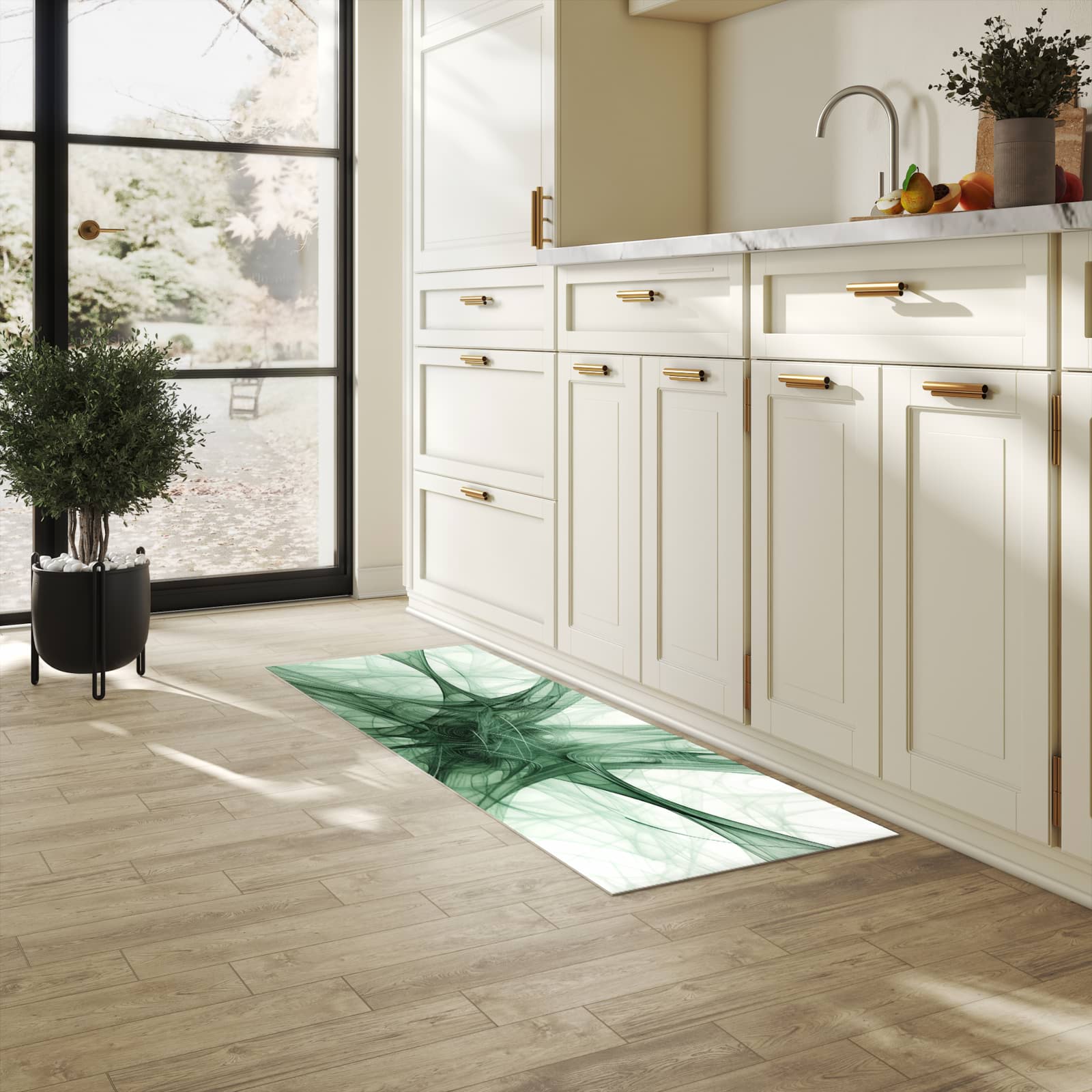 Schmutzabweisender Küchenläufer mit Motiv Strukturen von Abstrakte in heller Küche