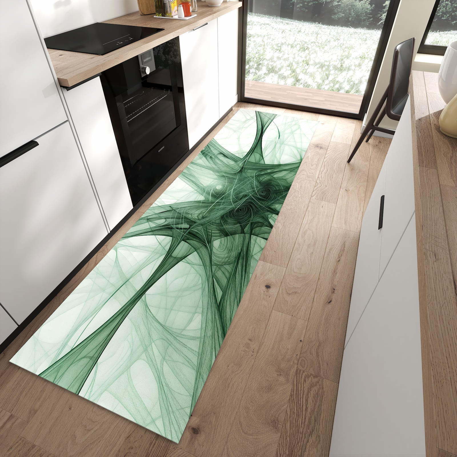 Rutschfester Küchenläufer mit Motiv Strukturen von Abstrakte in moderner Küche