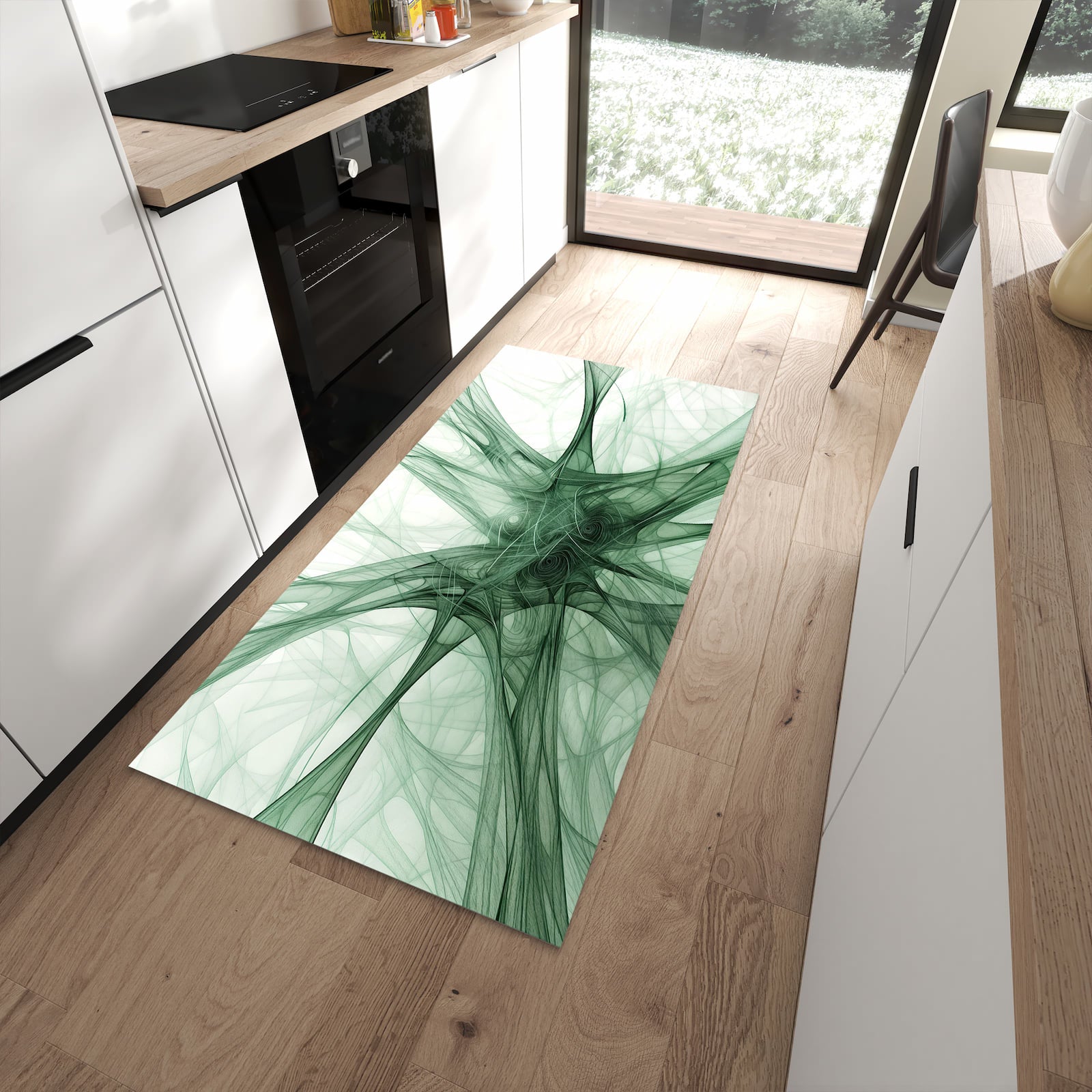 Bodenschonender waschbarer Läufer für die Küche mit Motiv Strukturen von Abstrakte in moderner Küche