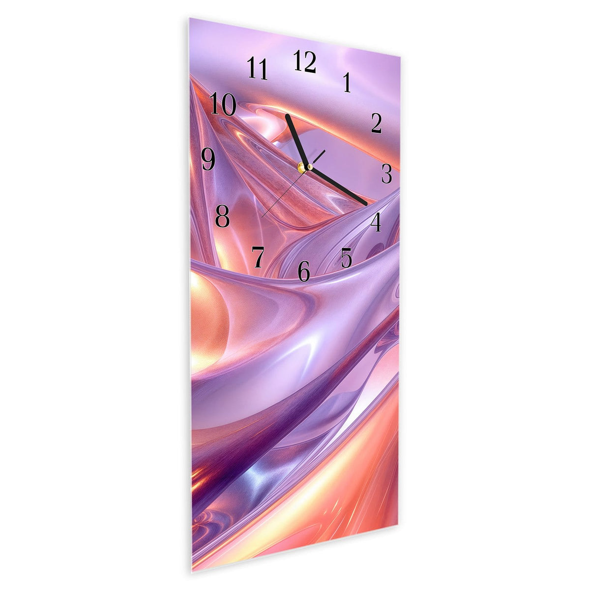 Vormontiert – mit Schwebeeffekt – Wanduhr Abstrakte Wellenform aus Glas – Hochformat 30 × 60 cm