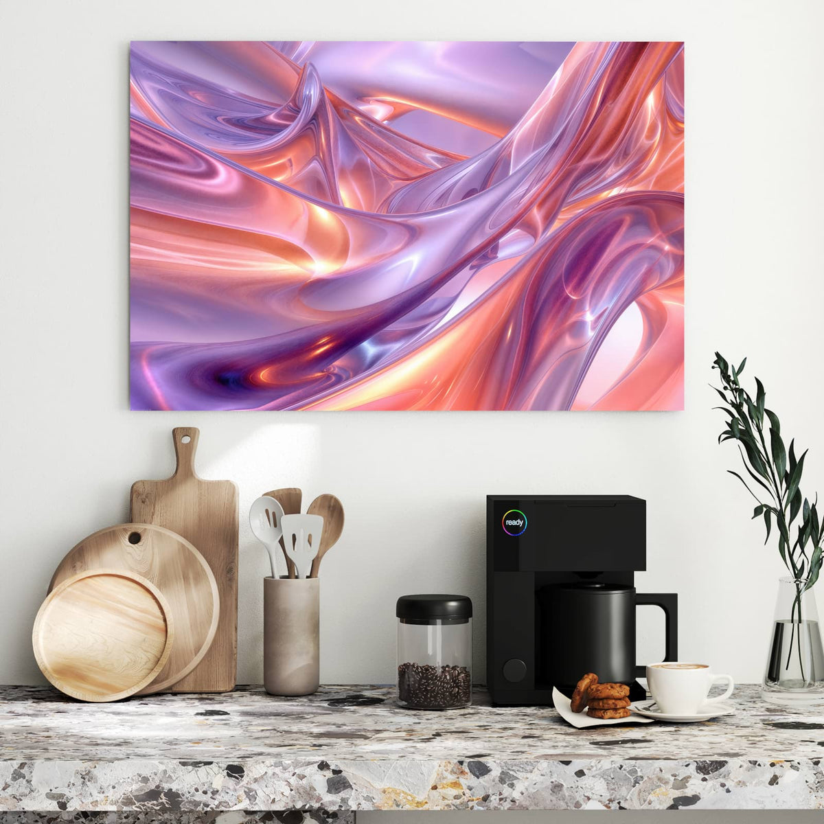 Glänzende 3D-Bänder in Flieder, Rosa und Apricot