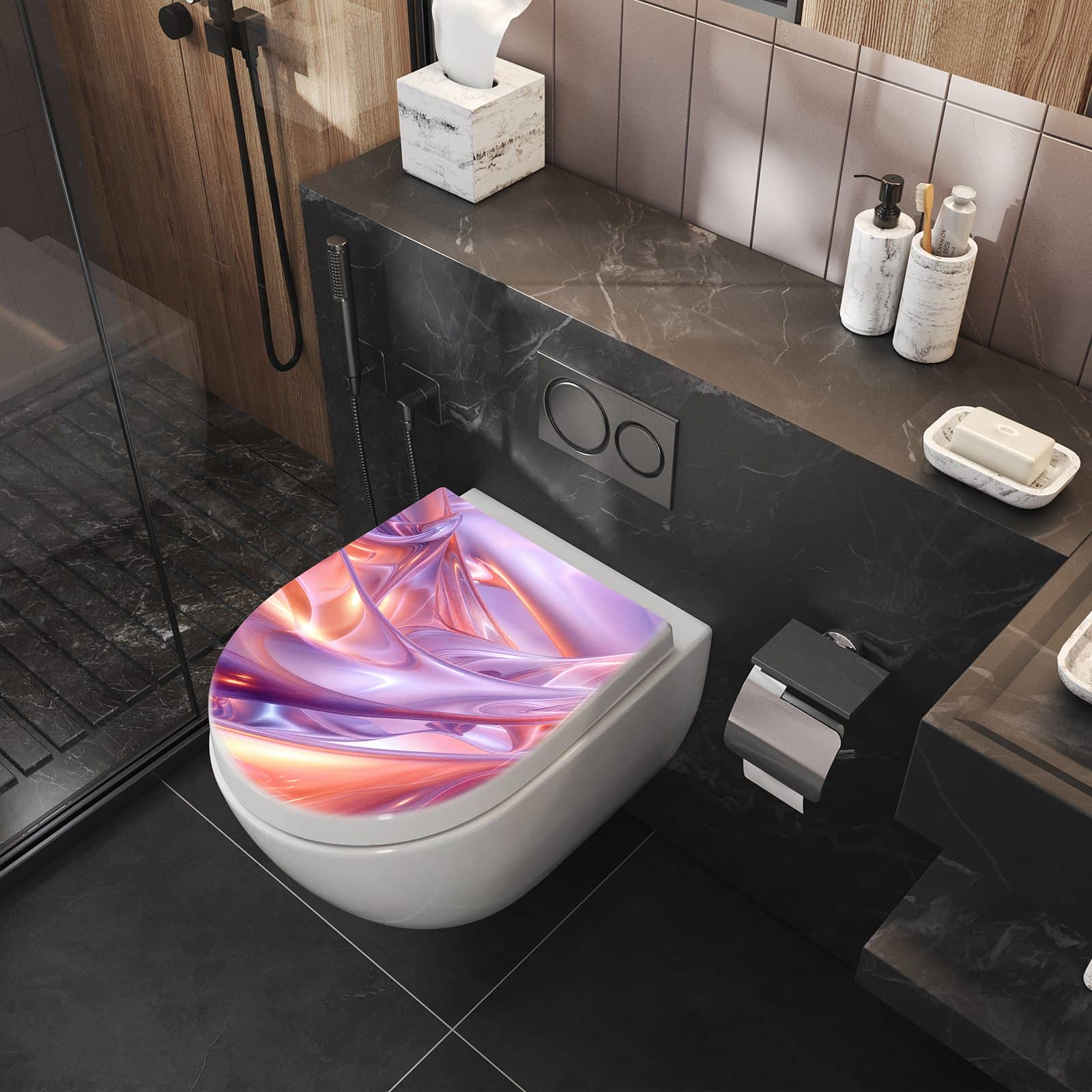 WC-Sitz mit Absenkautomatik Abstrakte Wellen