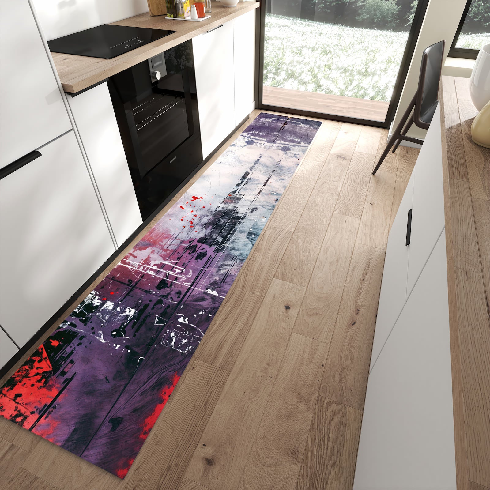 UV-beständiger abwaschbarer Küchenläufer mit Motiv Kunst von Abstrakte in moderner Küche