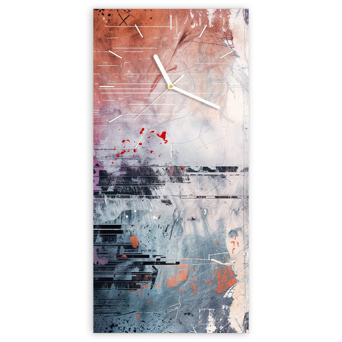 Wanduhr Abstrakte Kunst Komposition aus Glas – Hochformat 30 × 60 cm mit Ziffernblatt Linie