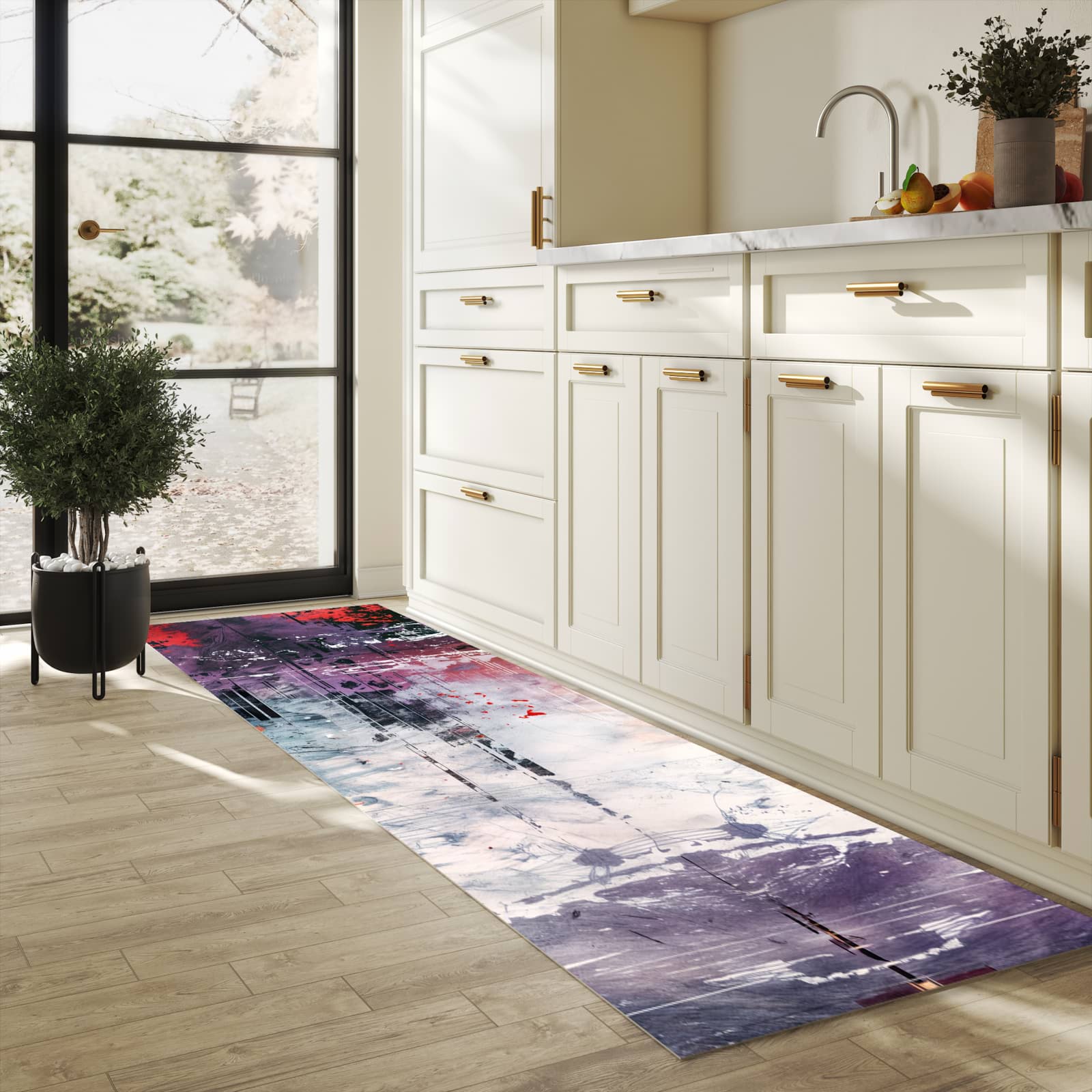 Abriebfester Küchenläufer mit Motiv Kunst von Abstrakte in heller Küche
