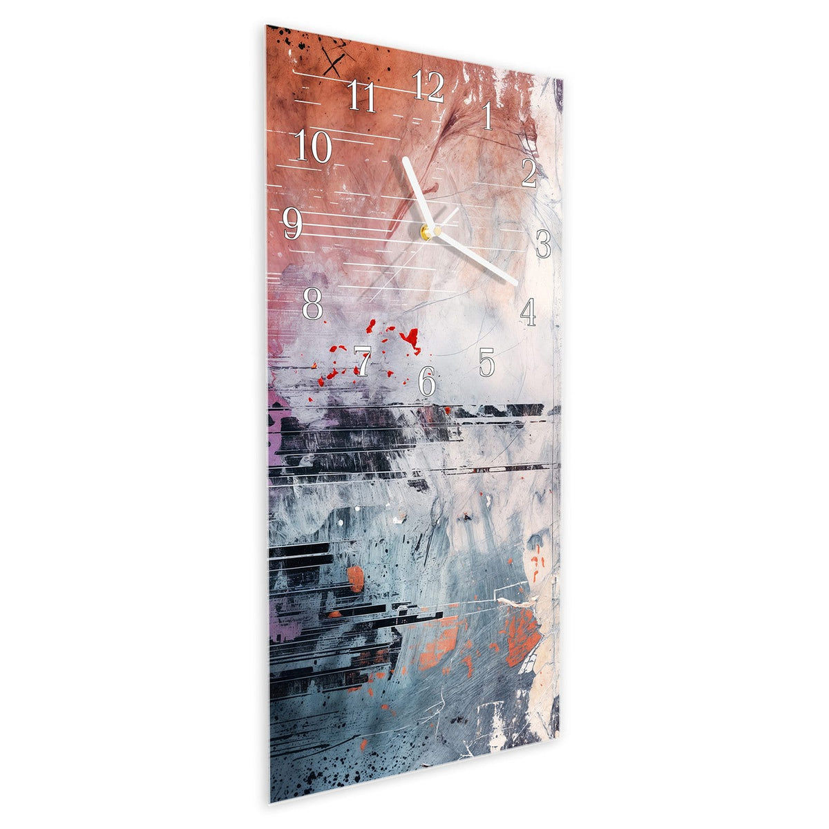 Vormontiert – mit Schwebeeffekt – Wanduhr Abstrakte Kunst Komposition aus Glas – Hochformat 30 × 60 cm