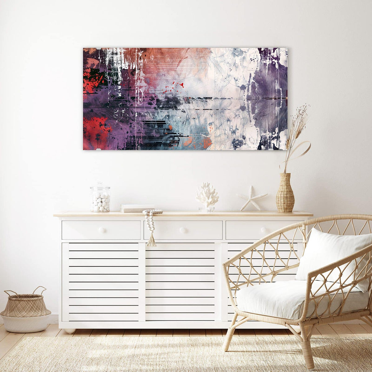 Echtglas, 4 mm – kein Acryl, keine Folie – Wandbild - Farbschlieren in Lila - Querformat