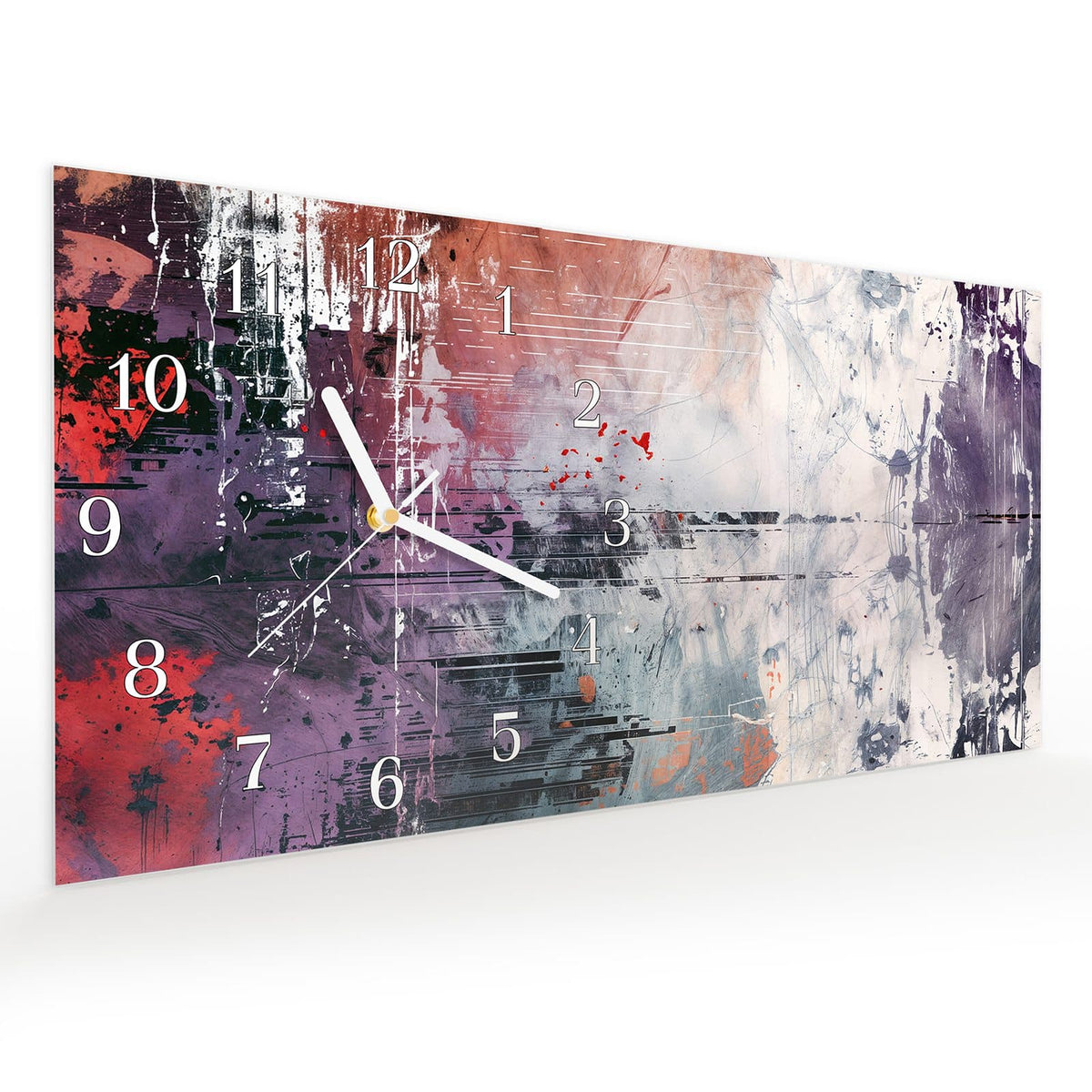Vormontiert – mit Schwebeeffekt – Wanduhr Abstrakte Kunst Komposition aus Glas – Querformat 60 × 30 cm