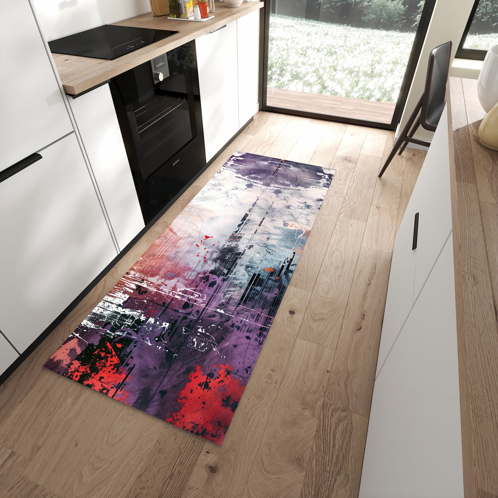 Wasserabweisender Küchenteppich mit Motiv Kunst von Abstrakte in moderner Küche