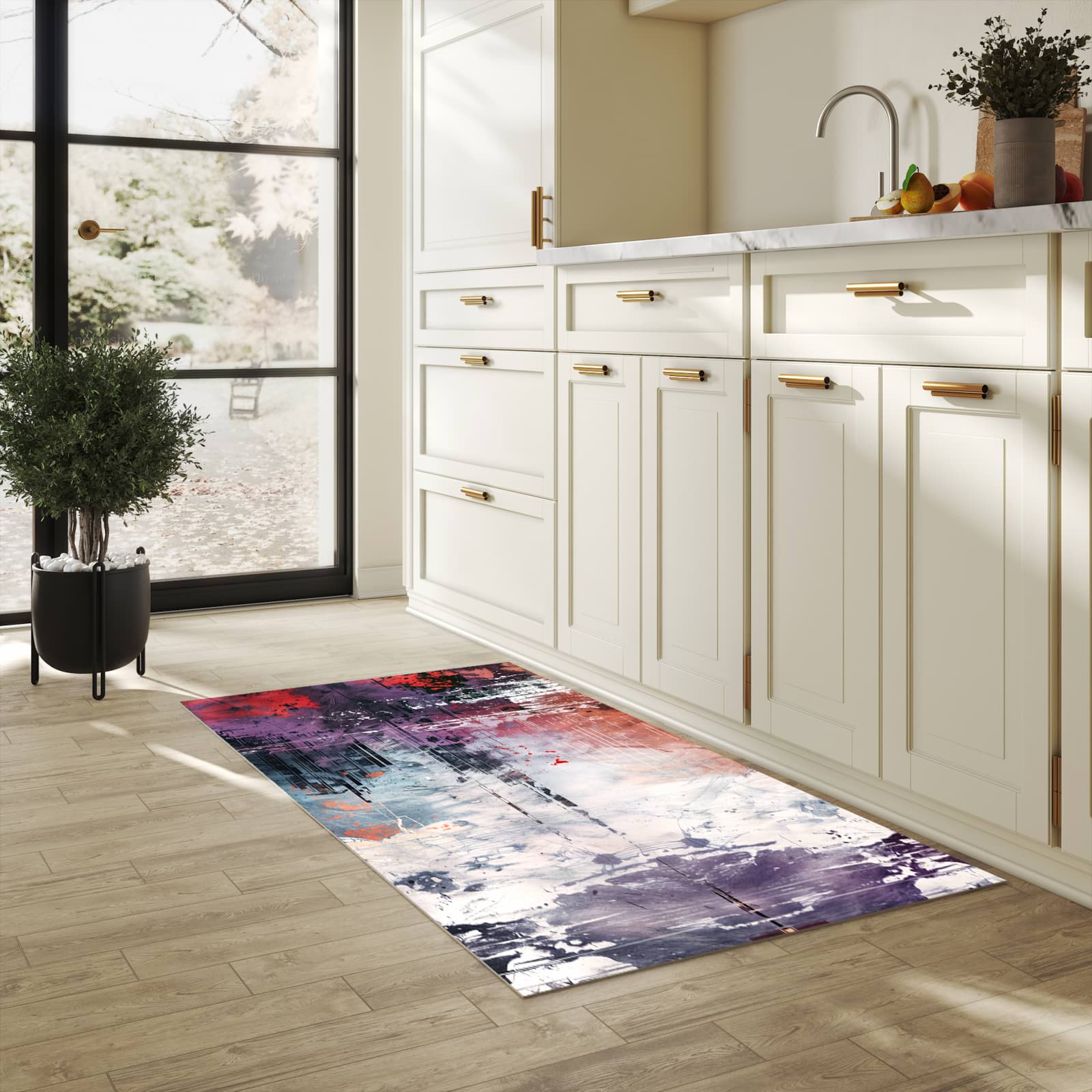 UV-beständiger Küchenläufer mit Motiv Kunst von Abstrakte in heller Küche