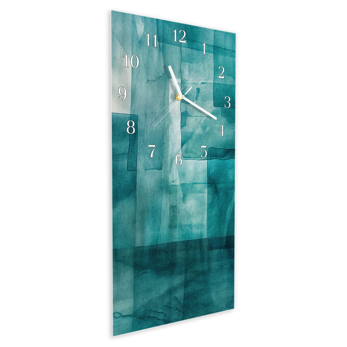 Vormontiert – mit Schwebeeffekt – Wanduhr Abstrakte Formen aus Glas – Hochformat 30 × 60 cm