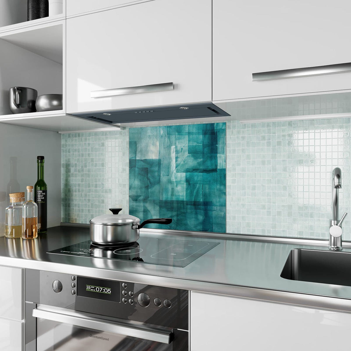 Küchenrückwand Transparente Rechtecke aus Glas – Transparente Rechtecke in Türkis