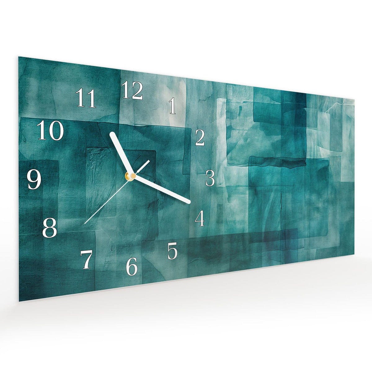 Vormontiert – mit Schwebeeffekt – Wanduhr Abstrakte Formen aus Glas – Querformat 60 × 30 cm