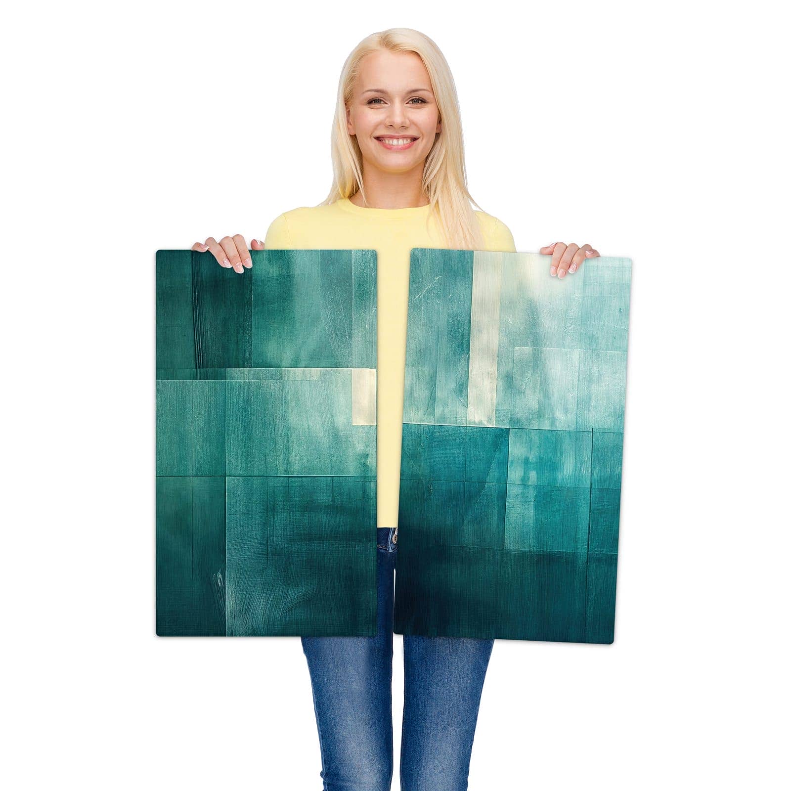 2-teilige Abdeckplatten mit Abstrakter Hintergrund-Motiv werden zur Größendarstellung gehalten