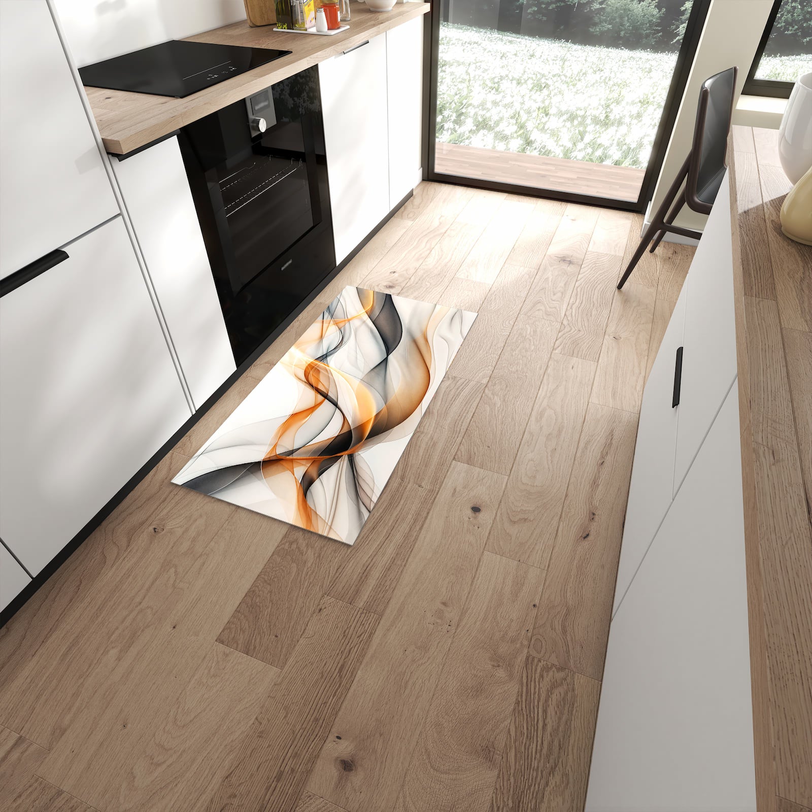 Küchenläufer mit Motiv Schwebende Wellen für angenehme Haptik in moderner Küche #grösse_60 x 120 cm