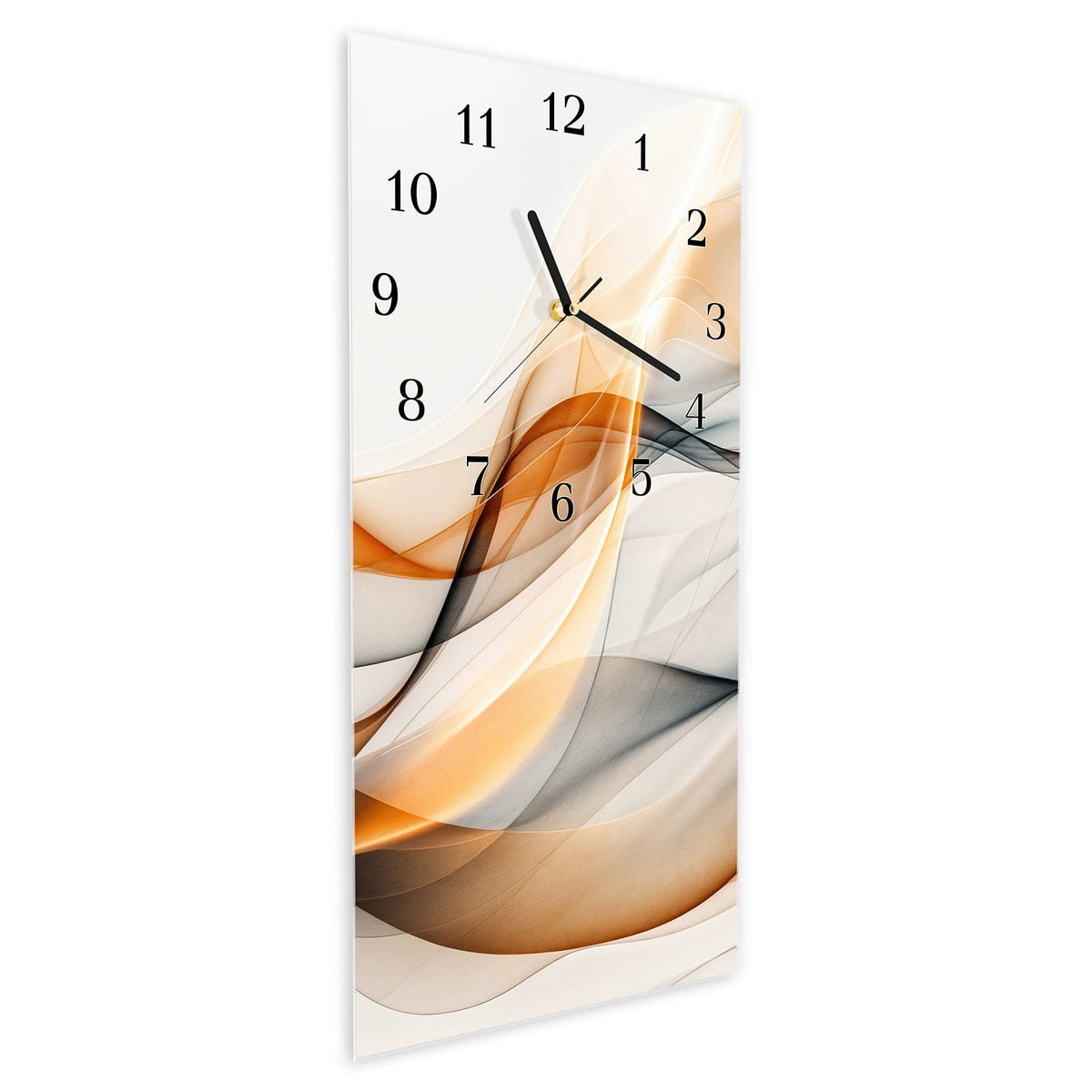 Vormontiert – mit Schwebeeffekt – Wanduhr Schwebende Wellen aus Glas – Hochformat 30 × 60 cm