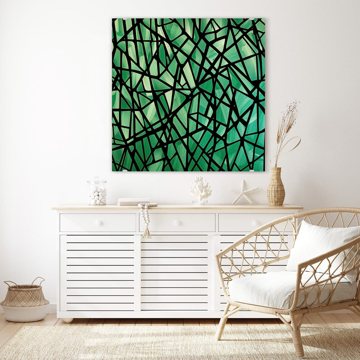 Echtglas, 4 mm – kein Acryl, keine Folie – Wandbild - Glasmosaik in Grün - Quadratisch