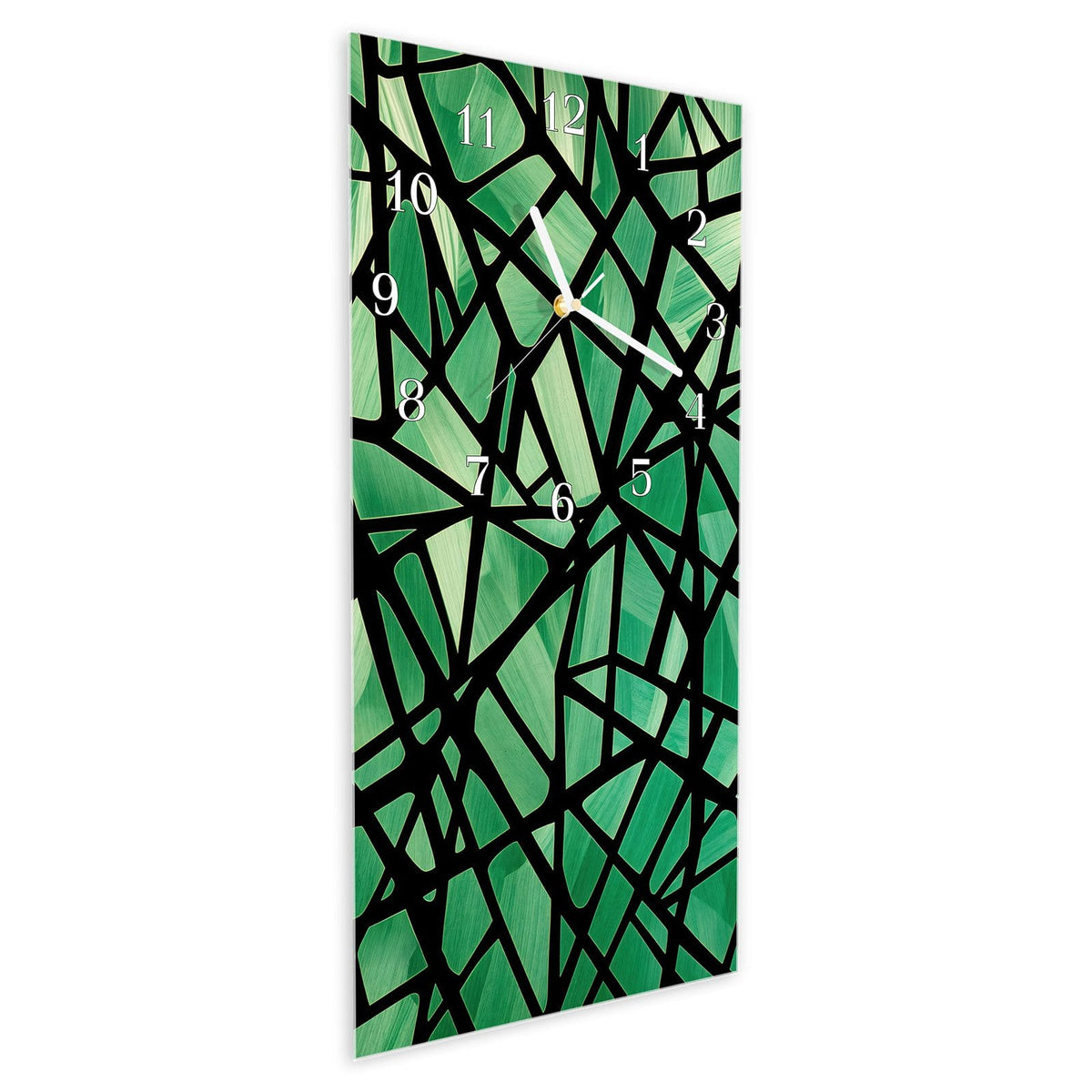 Vormontiert – mit Schwebeeffekt – Wanduhr Geometrisches Glasmuster aus Glas – Hochformat 30 × 60 cm