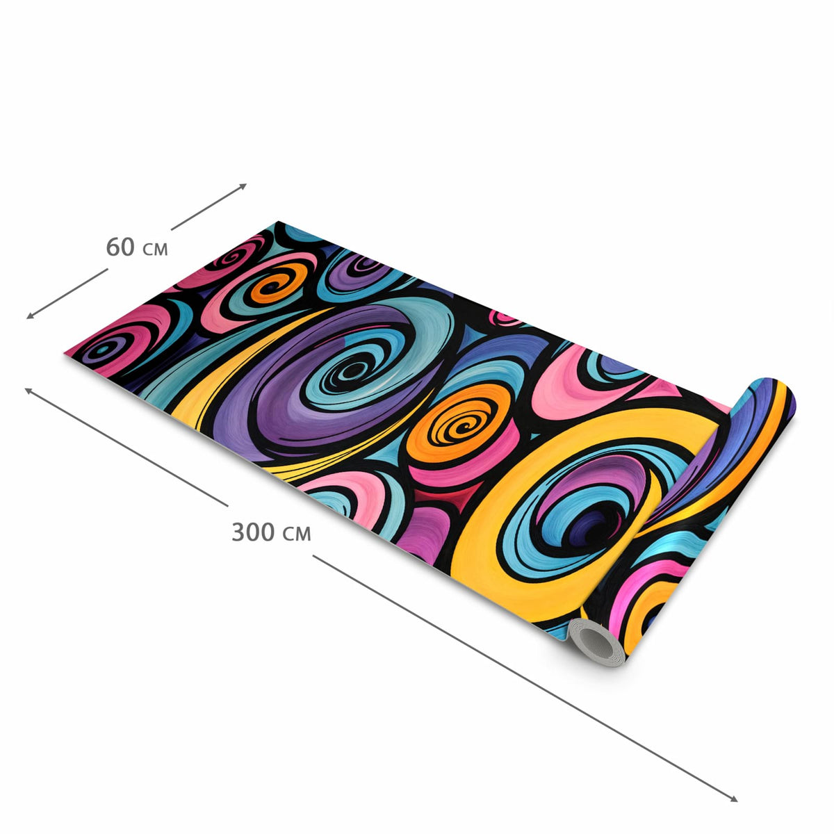 Farbbeständiger abwaschbarer Küchenläufer mit Motiv Farbige Spiralen in der Größe 60x120 cm