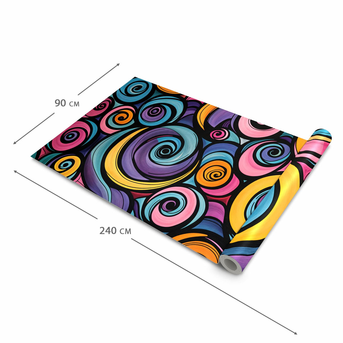Komfortabler Küchenteppich mit Motiv Farbige Spiralen in der Grösse 60x120 cm