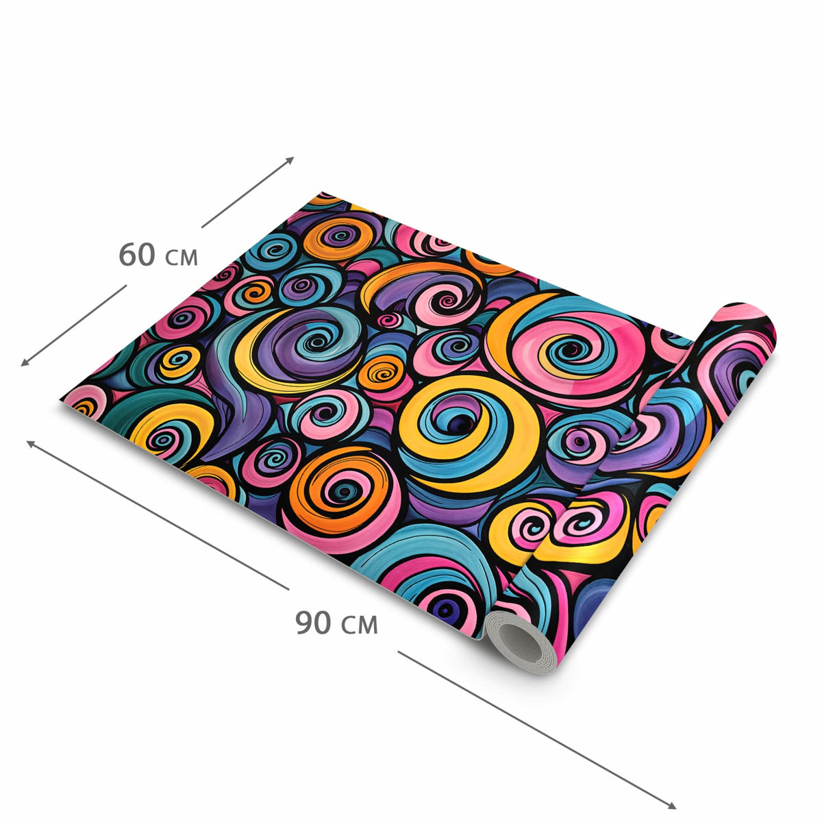 Formstabiler abwaschbarer Küchenteppich mit Motiv Farbige Spiralen in der Grösse 60x120 cm