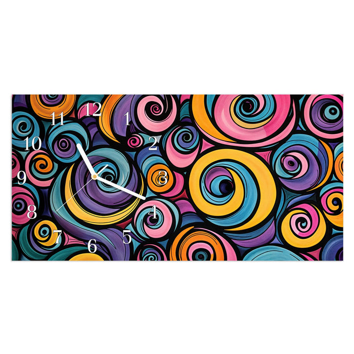 Wanduhr Farbige Spiralen aus Glas – Querformat 60 × 30 cm mit Ziffernblatt Klassisch