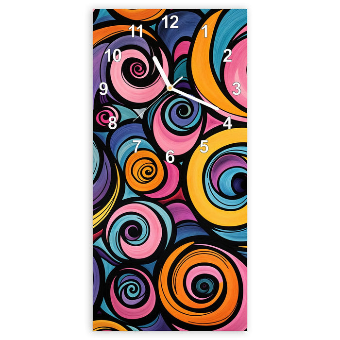 Wanduhr Farbige Spiralen aus Glas – Hochformat 30 × 60 cm mit Ziffernblatt Modern