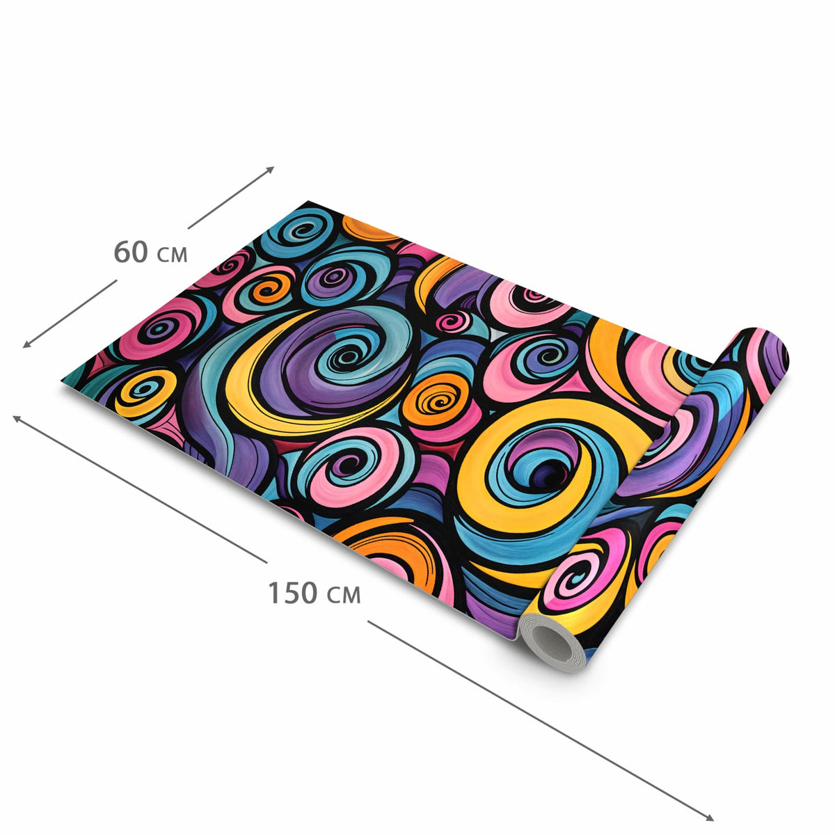 Feuchtigkeitsresistenter moderner Küchenläufer mit Motiv Farbige Spiralen in der Grösse 60x120 cm