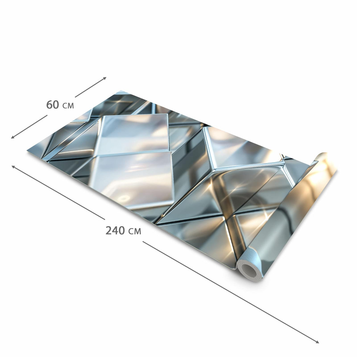 Flacher großer Küchenteppich mit Motiv Metallische Würfel in der Größe 60x120 cm