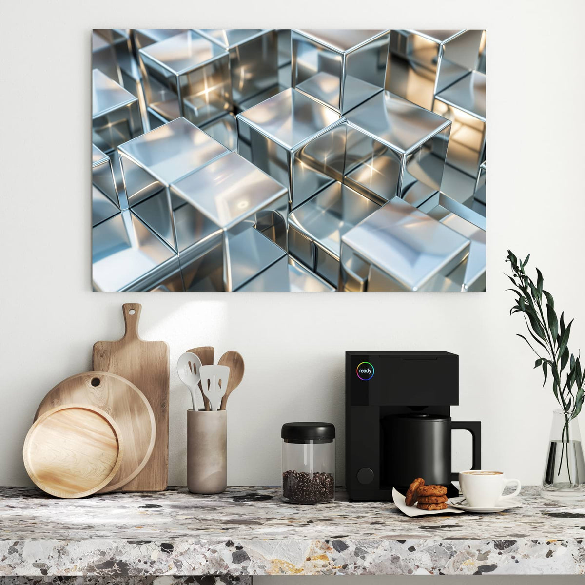Metall Magnettafel - Metallische Würfel – Reflektierende Würfel in Silber