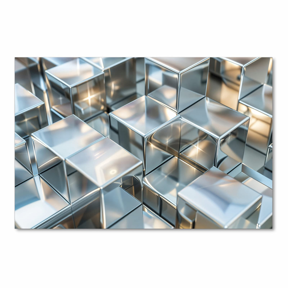 Geruchsneutraler waschbarer Küchenteppich mit Motiv Metallische Würfel in Frontansicht