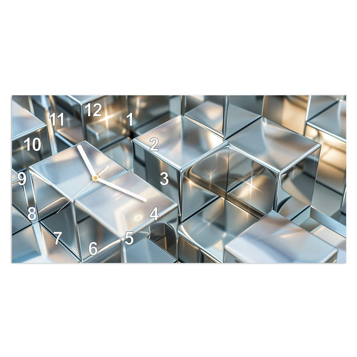 Wanduhr Metallische Würfel aus Glas – Querformat 60 × 30 cm mit Ziffernblatt Modern