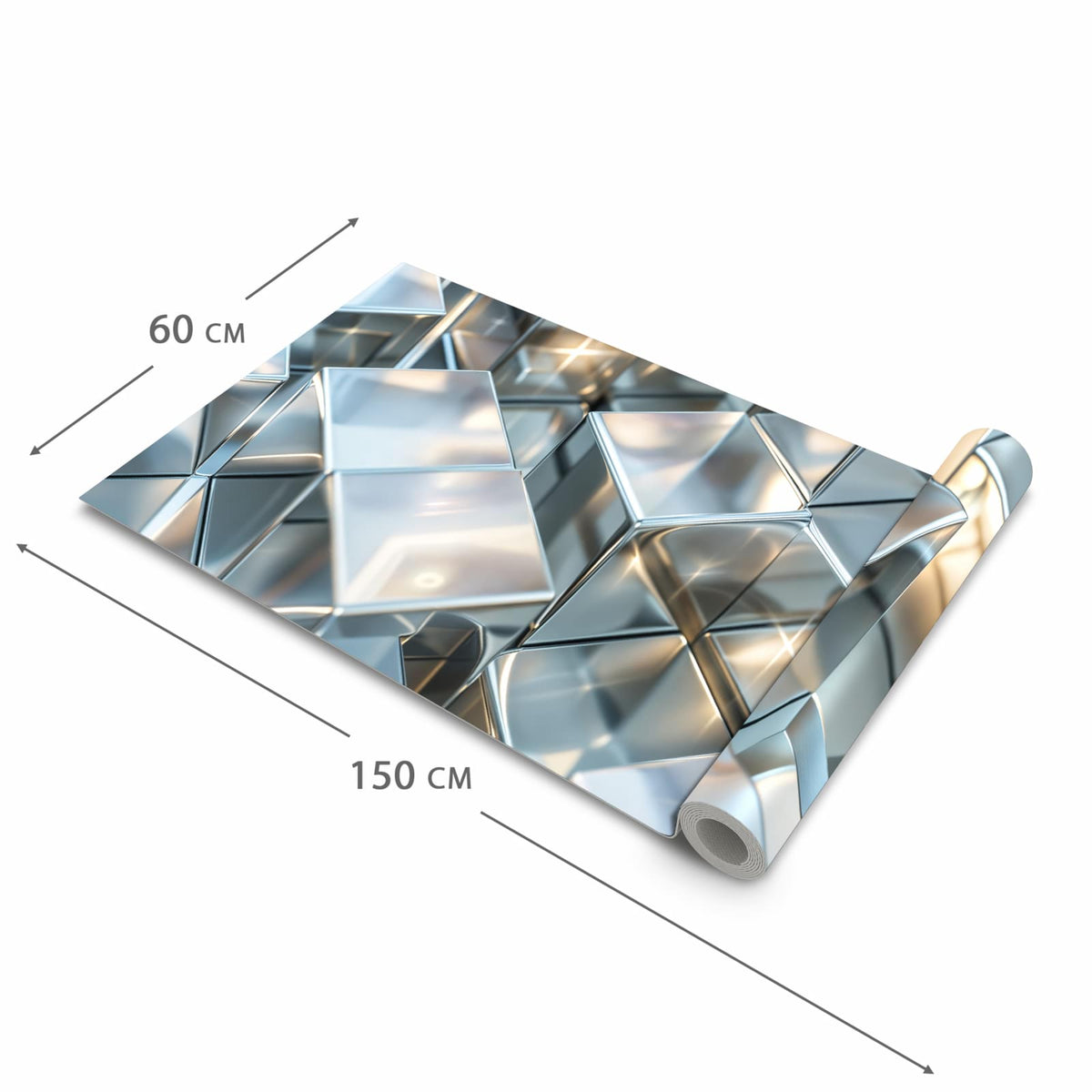 Geruchsneutraler Küchenteppich mit Motiv Metallische Würfel in der Grösse 60x120 cm zum Waschen